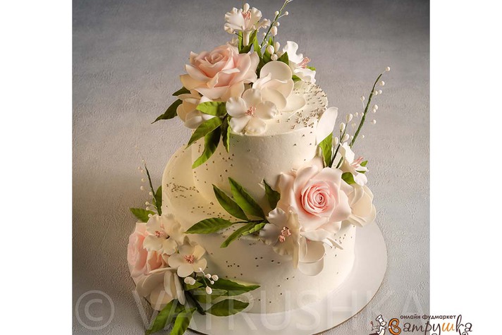 Торт Свадебный Розы белый от 1700р до 2200р за 1кг 0
